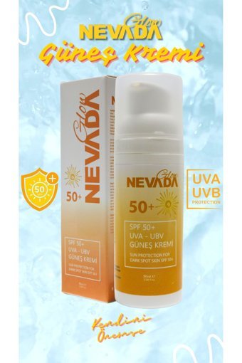 Glow Nevada 50 Faktör Tüm Ciltler İçin Leke Karşıtı Nemlendirici Yağsız Suya Dayanıklı Yüz ve Vücut Güneş Kremi 50 ml