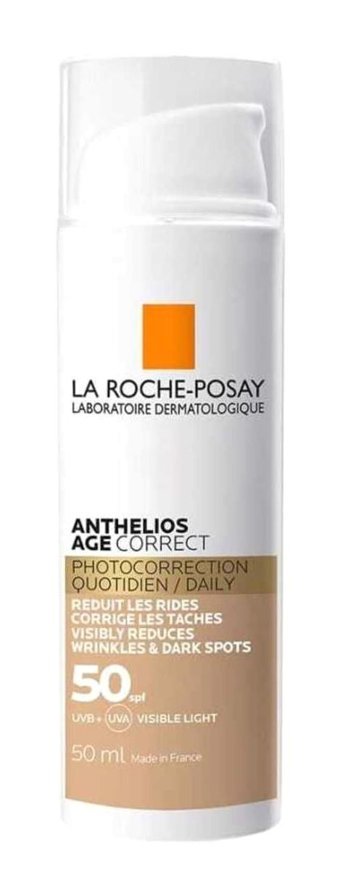 La Roche Posay Anthelios Age Correct Renkli 50 Faktör Tüm Ciltler İçin Leke Karşıtı Nemlendirici Yağsız Suya Dayanıklı Yüz ve Vücut Güneş Kremi 50 ml