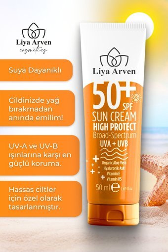 Liya Arven 50 Faktör Hassas Ciltler İçin Güneş Kremi 50 ml