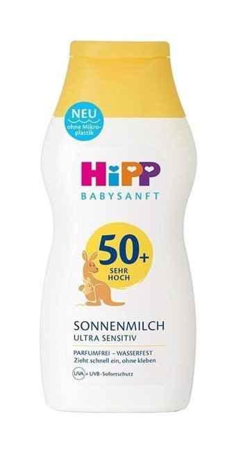 Hipp Babysanft 50 Faktör Tüm Ciltler İçin Leke Karşıtı Nemlendirici Yağsız Suya Dayanıklı Yüz ve Vücut Güneş Sütü 200 ml