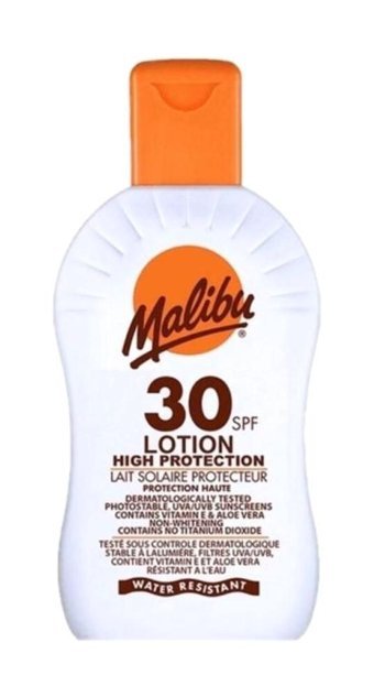Malibu 30 Faktör Tüm Ciltler İçin Nemlendirici Suya Dayanıklı Yüz Güneş Losyonu 200 ml