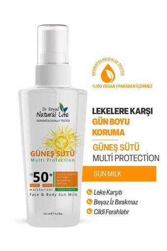 Dr.Royal Natural Life Natural Life 50 Faktör Tüm Ciltler İçin Nemlendirici Suya Dayanıklı Yüz Güneş Losyonu 125 ml