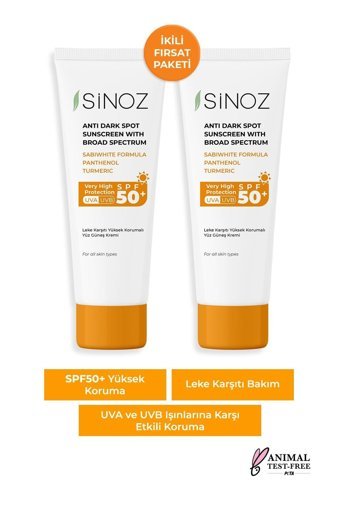 Si̇noz 50 Faktör Kuru Ciltler İçin Nemlendirici Suya Dayanıklı Yüz ve Vücut Güneş Kremi 2x50 ml