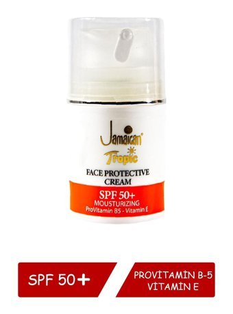 Jamaican Tropic Face Proce 50 Faktör Tüm Ciltler İçin Leke Karşıtı Nemlendirici Yağsız Suya Dayanıklı Yüz Güneş Kremi 50 ml