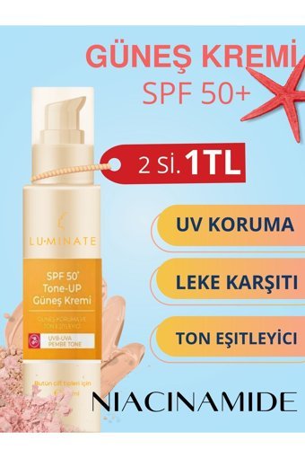 Luminate Renkli 50 Faktör Tüm Ciltler İçin Leke Karşıtı Nemlendirici Yağsız Suya Dayanıklı Yüz Güneş Kremi 50 ml