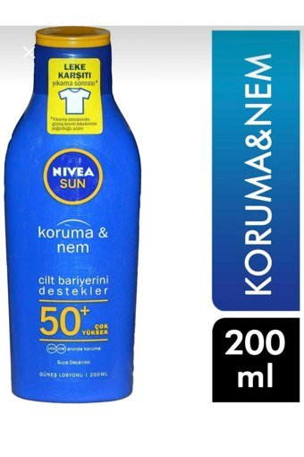 Nivea 50 Faktör Tüm Ciltler İçin Nemlendirici Suya Dayanıklı Yüz ve Vücut Güneş Losyonu 200 ml