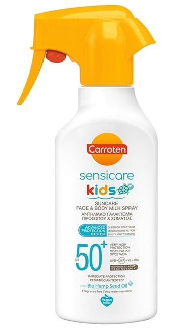 Carroten 50 Faktör Hassas Ciltler İçin Nemlendirici Suya Dayanıklı Yüz ve Vücut Güneş Sütü 300 ml