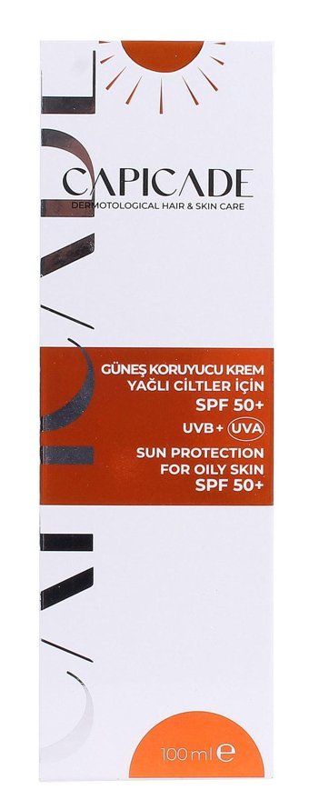 Capicade Skin Care 50 Faktör Yağlı Ciltler İçin Leke Karşıtı Nemlendirici Suya Dayanıklı Yüz ve Vücut Güneş Kremi 100 ml
