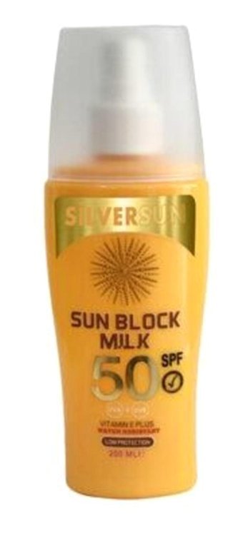 Silversun Block 50 Faktör Tüm Ciltler İçin Leke Karşıtı Nemlendirici Yağsız Suya Dayanıklı Yüz ve Vücut Güneş Kremi 200 ml