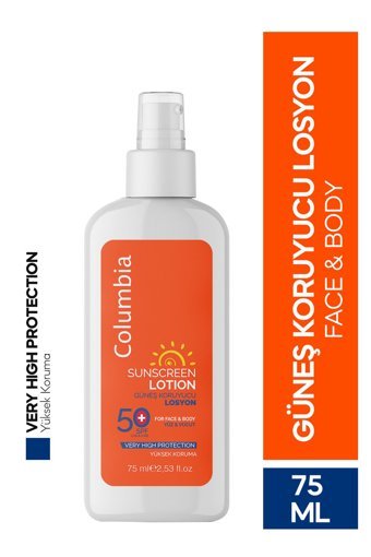 Columbia 50 Faktör Tüm Ciltler İçin Nemlendirici Suya Dayanıklı Yüz ve Vücut Güneş Losyonu 75 ml