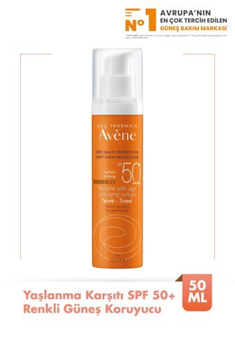 Avene Tinted Anti-Age Renkli 50 Faktör Tüm Ciltler İçin Nemlendirici Yaşlanma Karşıtı Kapatıcılı Suya Dayanıklı Yüz Güneş Kremi 50 ml