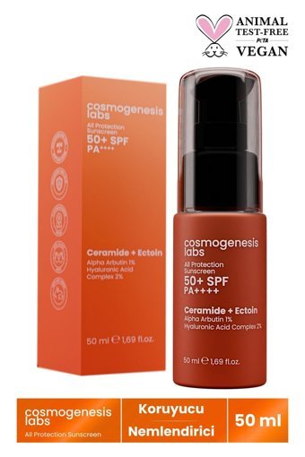 Cosmogenesis Labs 50 Faktör Tüm Ciltler İçin Leke Karşıtı Nemlendirici Yağsız Suya Dayanıklı Yüz Güneş Kremi 50 ml