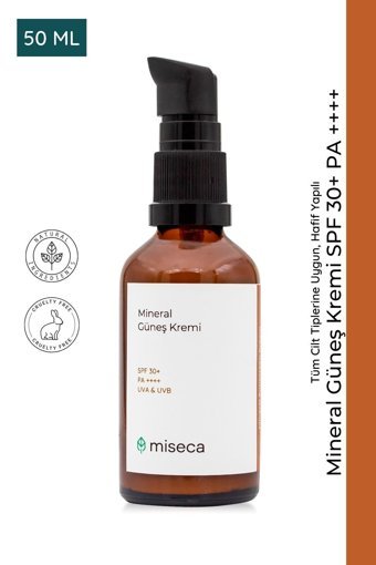 Miseca 30 Faktör Tüm Ciltler İçin Leke Karşıtı Nemlendirici Yağsız Suya Dayanıklı Yüz ve Vücut Güneş Kremi 50 ml