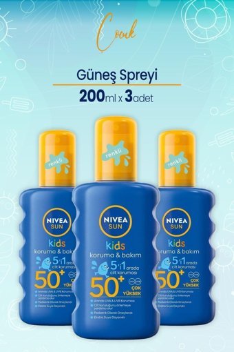 Nivea Sun Renkli 50 Faktör Tüm Ciltler İçin Nemlendirici Kapatıcılı Suya Dayanıklı Yüz ve Vücut Güneş Kremi 3x200 ml
