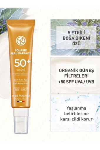 Yves Rocher Solaire Peau Parfaite 50 Faktör Tüm Ciltler İçin Nemlendirici Yaşlanma Karşıtı Suya Dayanıklı Yüz ve Vücut Güneş Kremi 40 ml