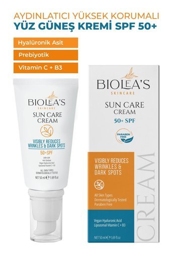 Biolea'S Skincare Sun Care Cream 50 Faktör Tüm Ciltler İçin Leke Karşıtı Nemlendirici Yaşlanma Karşıtı Yağsız Suya Dayanıklı Yüz Ve Vücut Güneş Kremi 50 ml