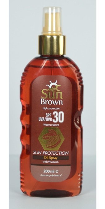 Sun Brown 30 Faktör Tüm Ciltler İçin Leke Karşıtı Nemlendirici Yağsız Suya Dayanıklı Yüz ve Vücut Güneş Kremi 200 ml