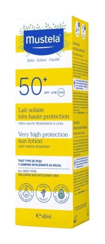 Mustela 50 Faktör Tüm Ciltler İçin Leke Karşıtı Nemlendirici Yağsız Suya Dayanıklı Yüz ve Vücut Güneş Losyonu 40 ml