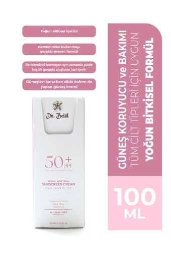 Dr. Betül 50 Faktör Tüm Ciltler İçin Leke Karşıtı Nemlendirici Yağsız Suya Dayanıklı Yüz ve Vücut Güneş Kremi 100 ml