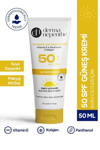 Derma Nepenthe Nepenthe 50 Faktör Yağlı Ciltler İçin Nemlendirici Suya Dayanıklı Yüz Güneş Kremi 50 ml
