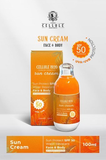 1920 Cellule Premium Cosmetics Premium 50 Faktör Tüm Ciltler İçin Leke Karşıtı Nemlendirici Yağsız Suya Dayanıklı Yüz ve Vücut Güneş Kremi 50 ml