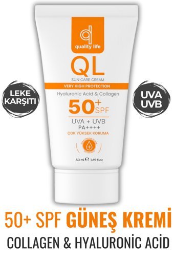 Quality Life 50 Faktör Yağlı Ciltler İçin Leke Karşıtı Nemlendirici Yağsız Suya Dayanıklı Yüz Güneş Kremi 50 ml