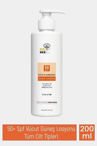 Dr.Bee Hill 50 Faktör Tüm Ciltler İçin Leke Karşıtı Nemlendirici Yağsız Suya Dayanıklı Yüz ve Vücut Güneş Losyonu 200 ml