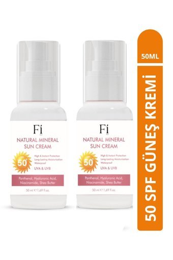 Fi̇ Home Natural Mineral Shea Butter 50 Faktör Tüm Ciltler İçin Nemlendirici Suya Dayanıklı Yüz ve Vücut Güneş Kremi 2x50 ml