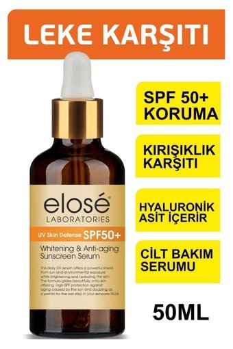 Elose Uv Skin Defense 50 Faktör Tüm Ciltler İçin Leke Karşıtı Nemlendirici Yaşlanma Karşıtı Yağsız Suya Dayanıklı Yüz ve Vücut Güneş Kremi 50 ml