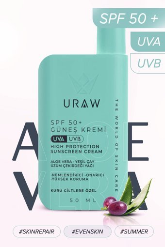 Uraw 50 Faktör Kuru Ciltler İçin Nemlendirici Suya Dayanıklı Yüz Güneş Kremi 50 ml