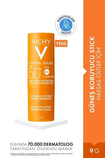 Vichy Soleil Stick 50 Faktör Tüm Ciltler İçin Leke Karşıtı Nemlendirici Yağsız Suya Dayanıklı Yüz ve Vücut Güneş Kremi 9 ml