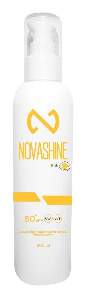 Novashine 50 Faktör Tüm Ciltler İçin Nemlendirici Suya Dayanıklı Yüz ve Vücut Güneş Losyonu 200 ml