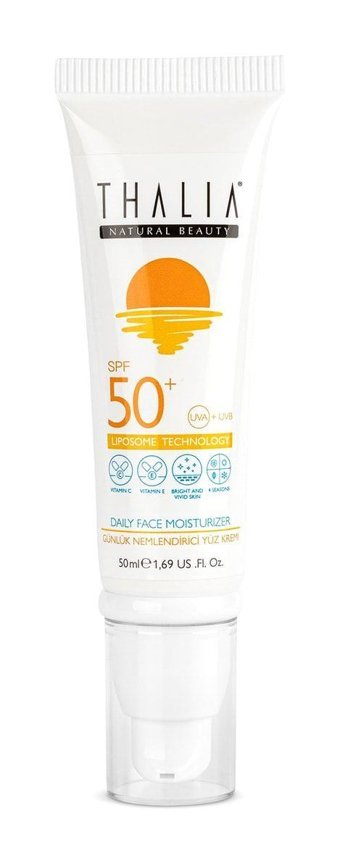 Thalia 50 Faktör Tüm Ciltler İçin Leke Karşıtı Nemlendirici Yağsız Suya Dayanıklı Yüz Güneş Kremi 50 ml