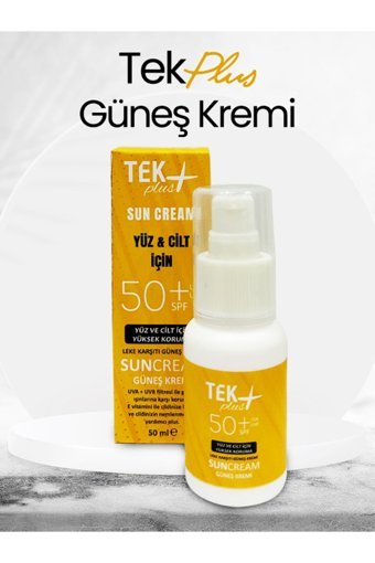 Tekplus 50 Faktör Tüm Ciltler İçin Leke Karşıtı Nemlendirici Yağsız Suya Dayanıklı Yüz ve Vücut Güneş Kremi 50 ml