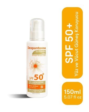 Dexpantonne 50 Faktör Tüm Ciltler İçin Leke Karşıtı Nemlendirici Yağsız Suya Dayanıklı Yüz ve Vücut Güneş Losyonu 150 ml