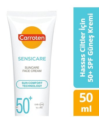 Carroten Sensicare 50 Faktör Tüm Ciltler İçin Leke Karşıtı Nemlendirici Yağsız Suya Dayanıklı Yüz Güneş Kremi 50 ml