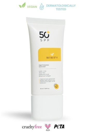 Wiwify 50 Faktör Tüm Ciltler İçin Leke Karşıtı Nemlendirici Yağsız Suya Dayanıklı Yüz ve Vücut Güneş Kremi 50 ml