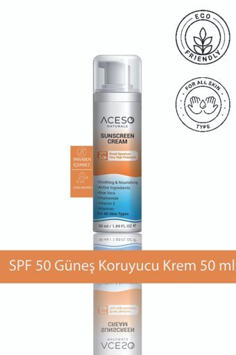 Aceso Naturals 50 Faktör Tüm Ciltler İçin Leke Karşıtı Nemlendirici Yağsız Suya Dayanıklı Yüz ve Vücut Güneş Kremi 50 ml