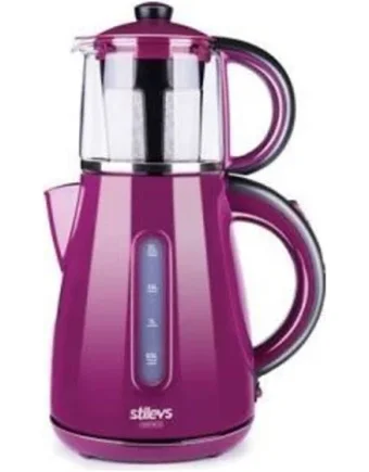 Stilevs CM 16 Otomatik Cam Demlikli 1500 W Işıklı Plastik Gövdeli Mor Retro Çay Makinesi