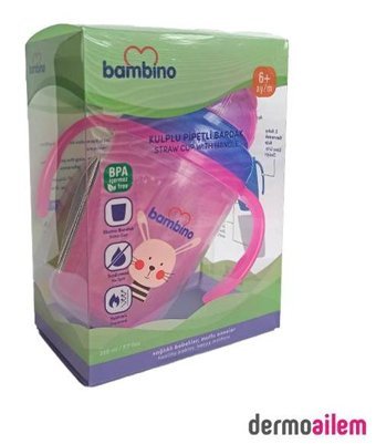 Bambino Pipetli Kulplu 6+ Ay 230 ml Alıştırma Bardağı Pembe