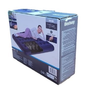 Bestway 67287 Katlanır Ev Tipi 191x137x22 cm Çift Kişilik Şişme Yatak Mavi