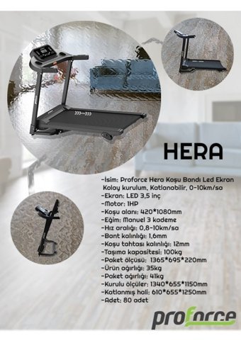 Proforce Hera 100 kg Kapasiteli Motorlu Katlanabilir Koşu Bandı Siyah