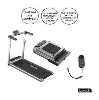 İcotech T12 120 kg Kapasiteli Motorlu Katlanabilir Koşu Bandı Gri