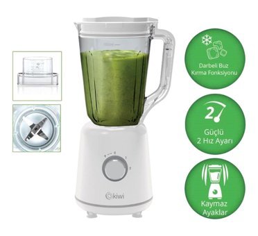 Kiwi KSB 1800 ml Plastik Hazneli Buz Kırıcılı Turbolu 4 Bıçaklı Tekli Sürahili Blender Beyaz