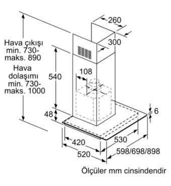 Bosch DWG66CD60T 250 W 700 m3/h 598 mm Cam Bacalı Duvar Tipi Damlumbaz Siyah