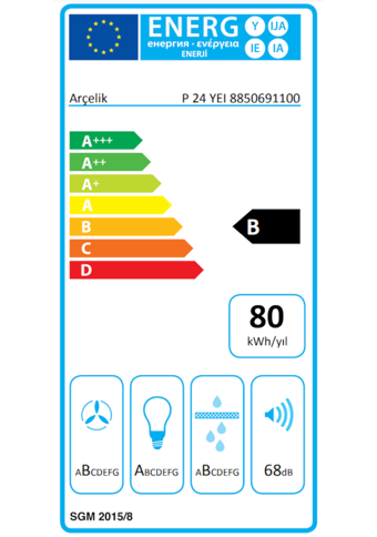 Arçelik P 24 YEI 713 m3/h 59.8 cm Cam Karbon Filtreli Bacasız Duvar Tipi Damlumbaz İnox