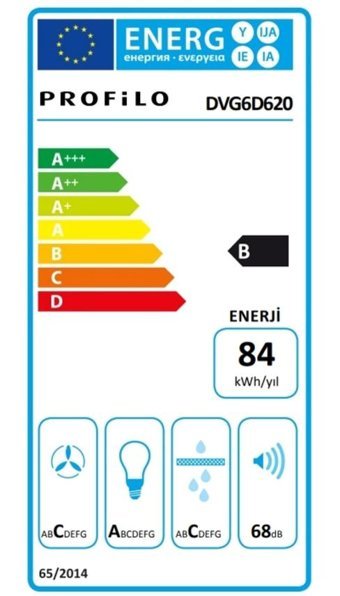 Profilo DVG6D620 250 W 700 m3/h 60 cm Paslanmaz Çelik Bacalı Duvar Tipi Damlumbaz Beyaz
