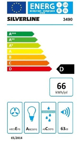 Silverline 3490 Oslo 131 W 418 m3/h 59.6 cm Cam Karbon Filtreli Bacalı Duvar Tipi Damlumbaz Beyaz