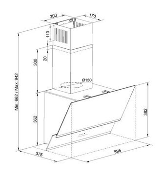 Tommatech TDE6001WG 152.5 W 500 m3/h 59.5 cm Cam Karbon Filtreli Bacalı Duvar Tipi Damlumbaz Beyaz