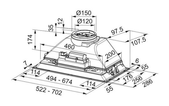 Franke FBI 705 125 W 300 m3/h 700 mm Bacasız Tavan Tipi Damlumbaz Siyah